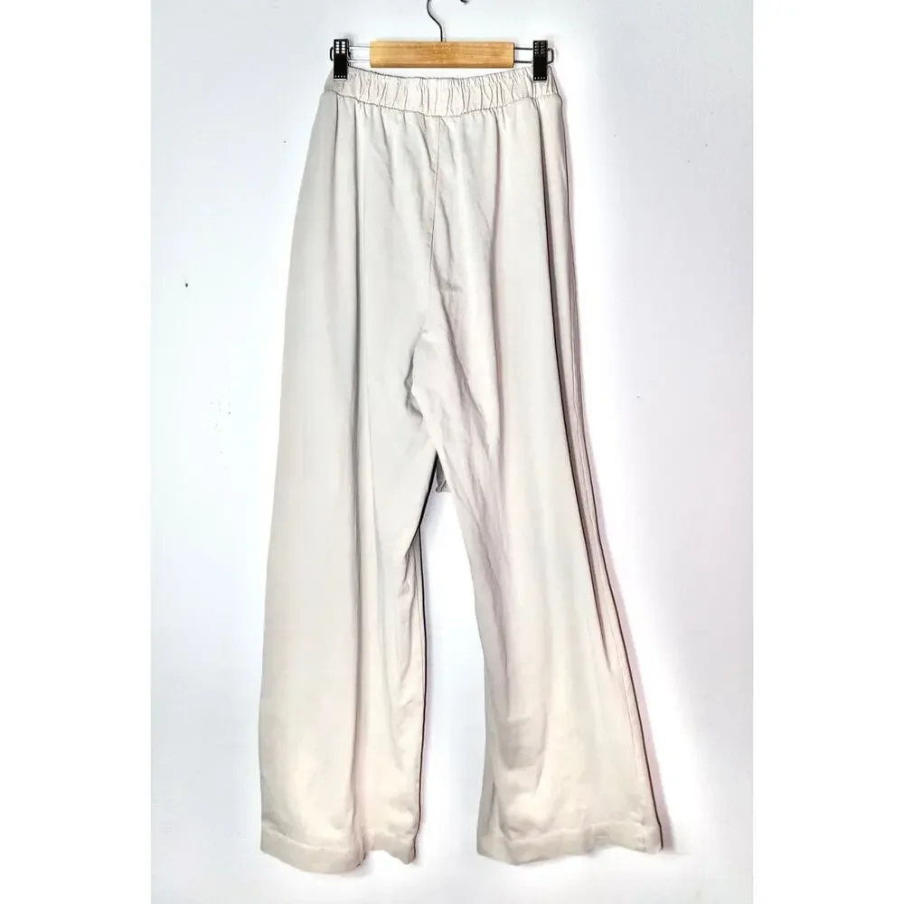 Zara High-Waisted Wide Leg Cropped Linen Blend Tie Pants Cream‎ Off White Large